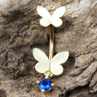 Gold Double Butterfly Navel Ring