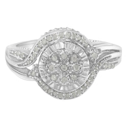 .925 Sterling Silver 1/4 Cttw Diamond Round Cluster Miracle-Plate Halo Split Shank Band Cocktail Engagement Ring (I-J Co