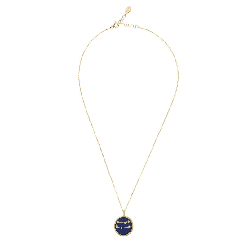 Zodiac Lapis Lazuli Gemstone Star Constellation Pendant Necklace Gold Gemini