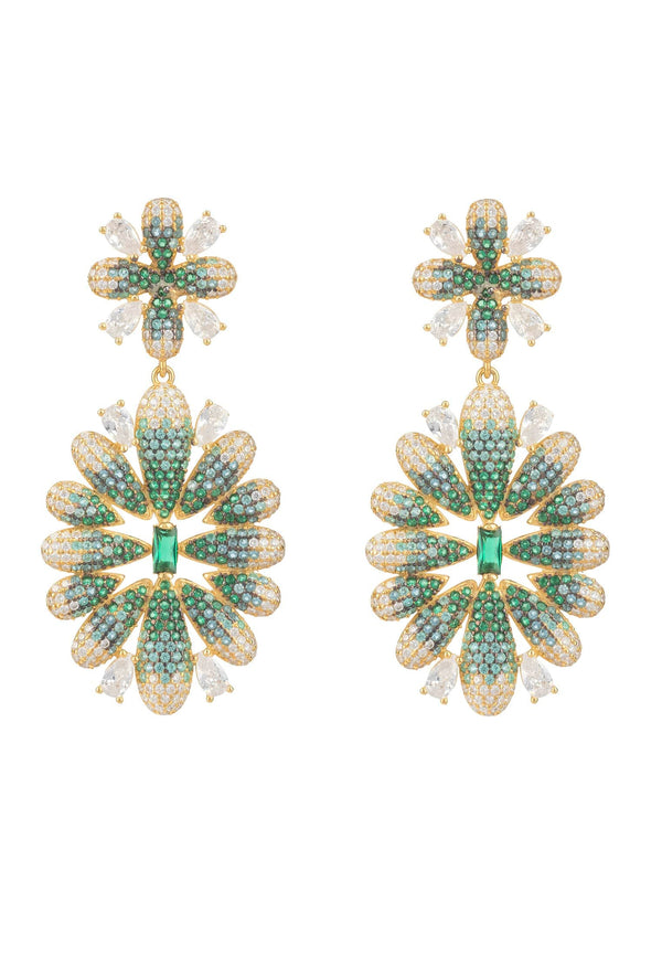 Babylon Flower Drop Earrings Gold Green