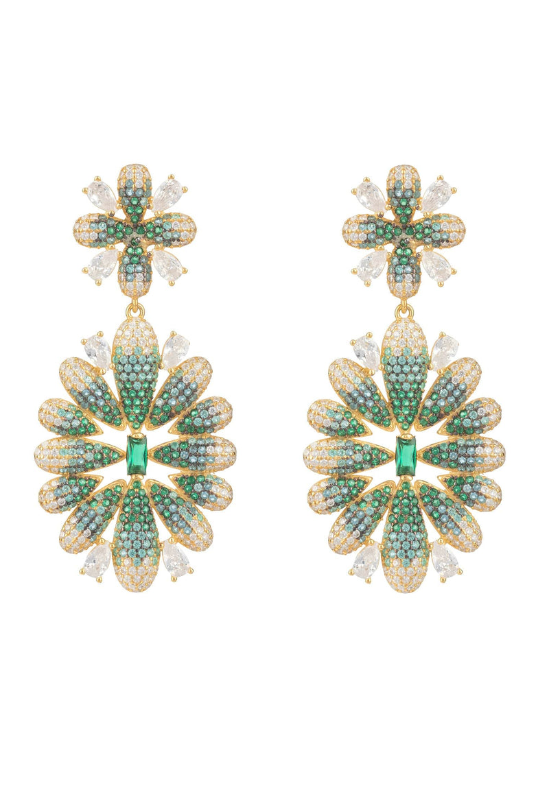 Babylon Flower Drop Earrings Gold Green