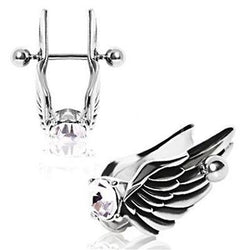 Angel Wings Cartilage Earring - Feathered Angel Wings W/ Gem Cartilage Piercing