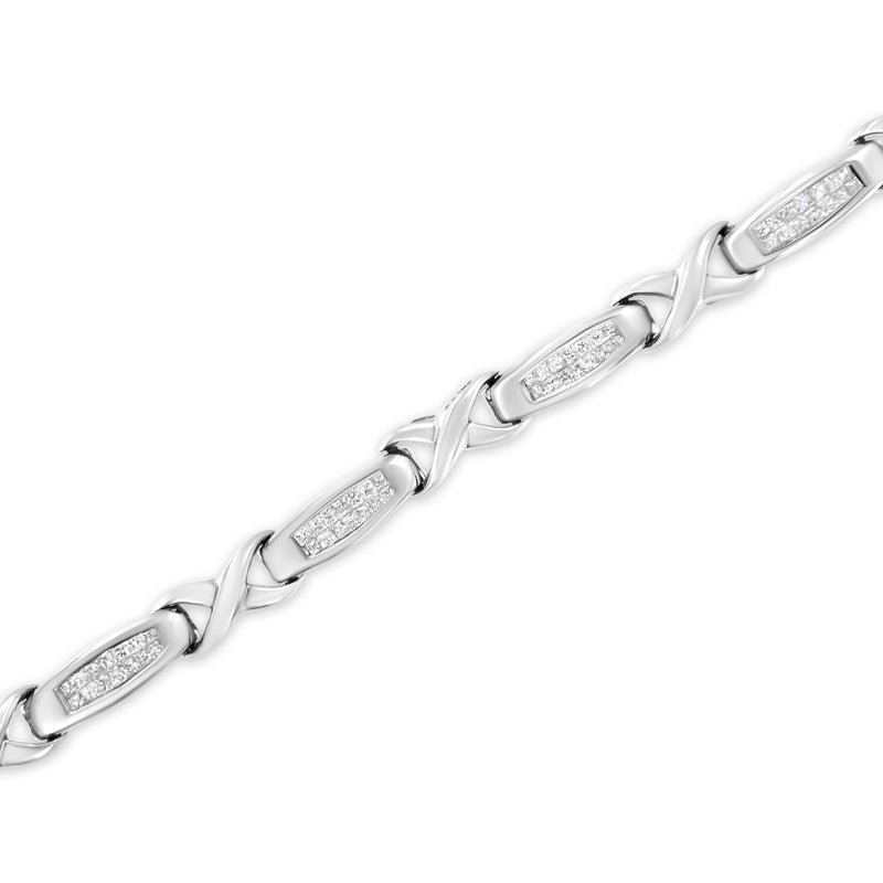 14K White Gold 1 Cttw Invisible-Set Princess Diamond Tennis Bracelet (H-I Color, SI1-SI2 Clarity) - 7"
