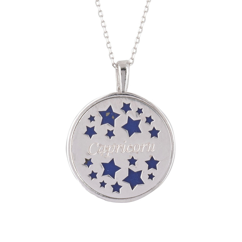 Zodiac Lapis Lazuli Gemstone Star Constellation Pendant Necklace Silver Capricorn
