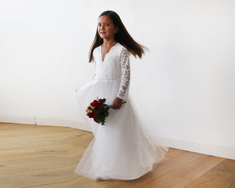 Mini Me Collection Ivory Tulle and Lace Long Sleeves Gown, Tulle and Lace Bordeaux Maxi Dress , Mommy and Me Dress 1125