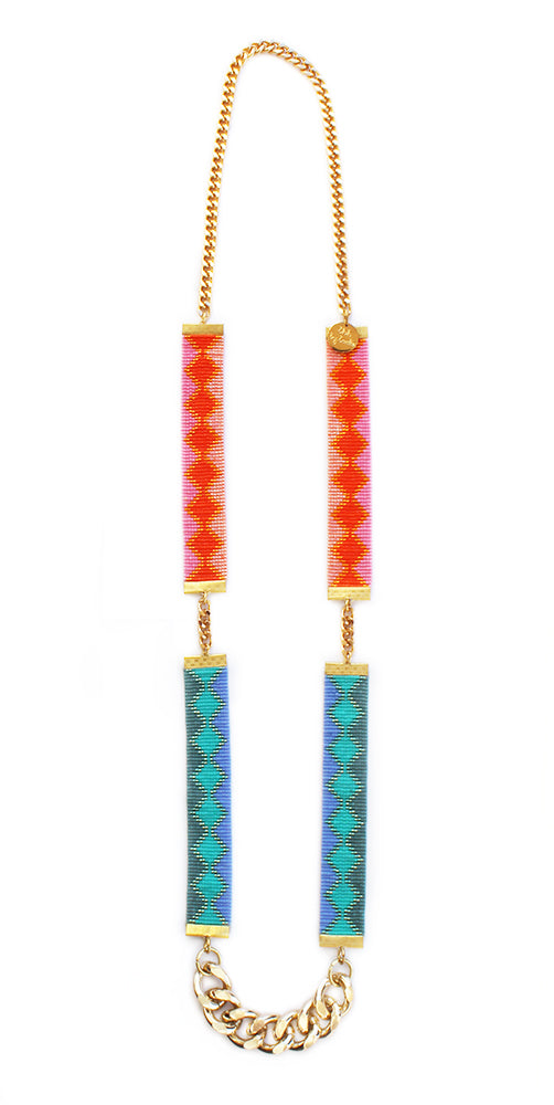 Rio Long Beaded Necklace - Coral, Pink and Turquoise