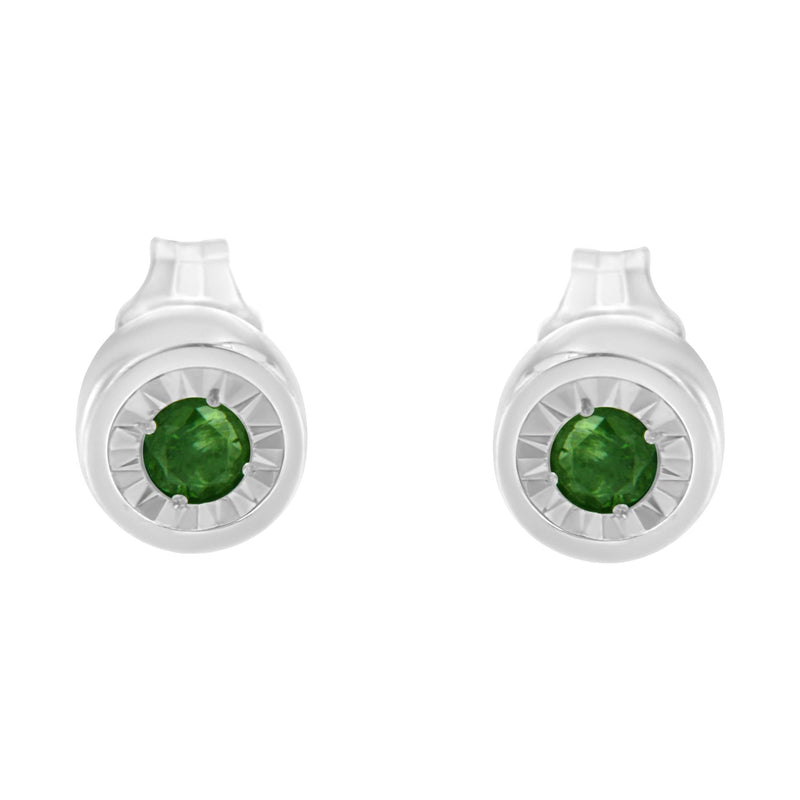 .925 Sterling Silver 0.15 Cttw Round Brilliant-Cut Green Diamond Miracle-Set Stud Earrings (Fancy Color-Enhanced, I1-I2