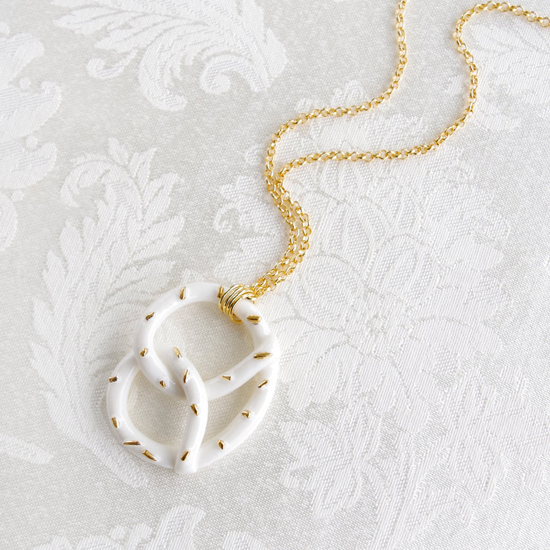 Golden Salted Porcelain Pretzel Pendant Necklace