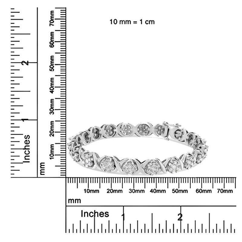 14K White Gold 6-1/3 Cttw Round Brilliant-Cut Diamond Round Cluster & X-Link 7" Tennis Bracelet (I-J Color, SI2-I1 Clari