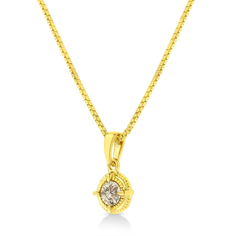 14K Yellow Gold Plated .925 Sterling Silver 1/2 Cttw Brilliant Round Cut Diamond Solitaire Milgrain 18" Pendant Necklace