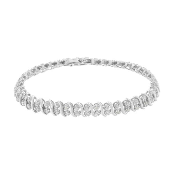 .925 Sterling Silver 1 Cttw Double Row Miracle-Set Diamond Tennis Bracelet (I-J Clarity, I3 Color) - Size 7.25"