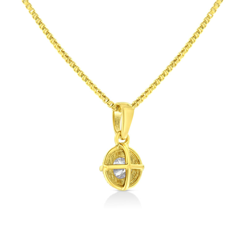 14K Yellow Gold Plated .925 Sterling Silver 1/2 Cttw Brilliant Round Cut Diamond Solitaire Milgrain 18" Pendant Necklace