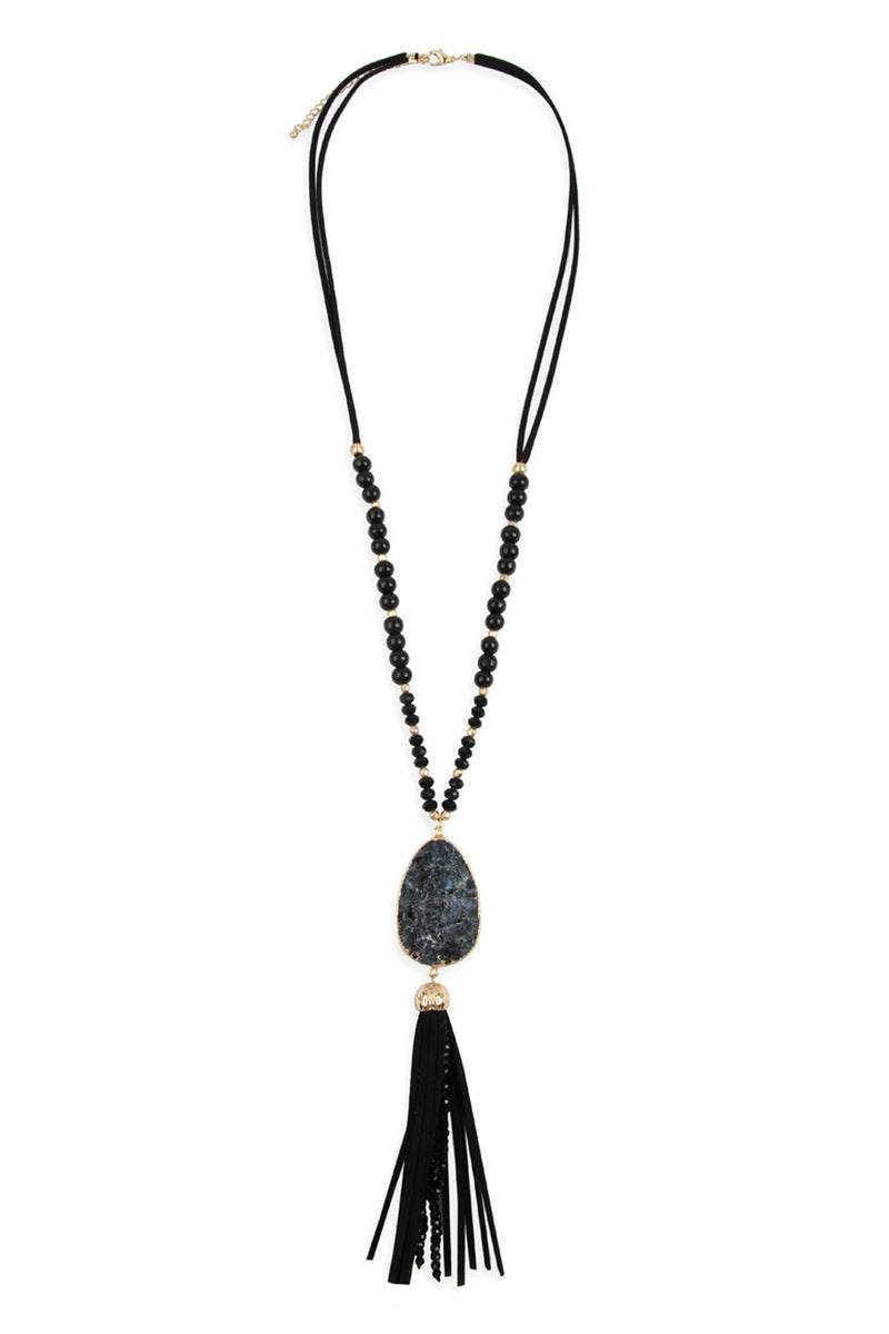 Hdn2755 - Natural Stone Tassel Pendant Necklace