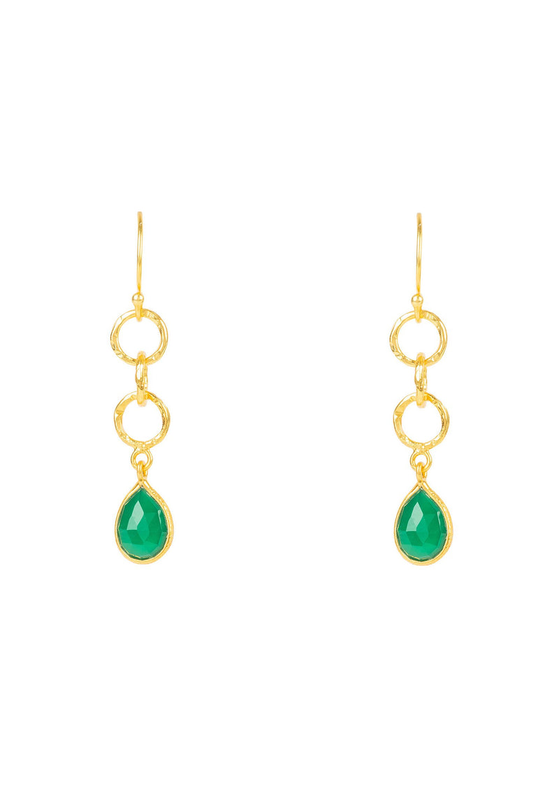 Open Clover Gemstone Drop Earring Gold Green Onyx