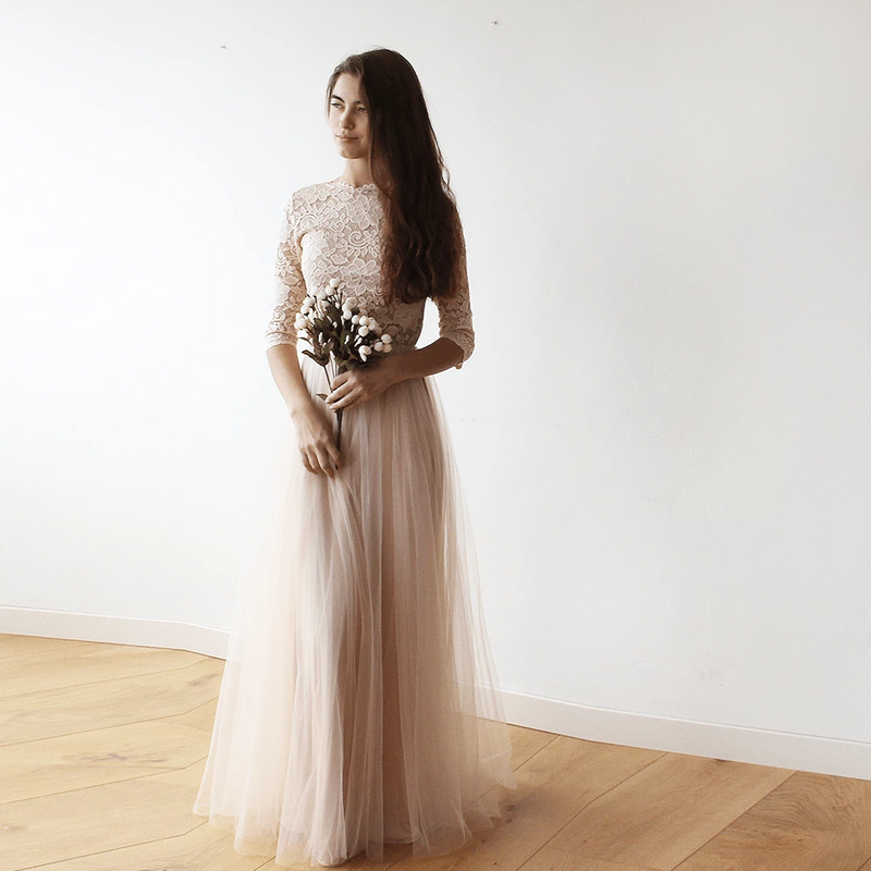 Pink Tulle and Lace Maxi Gown #1122