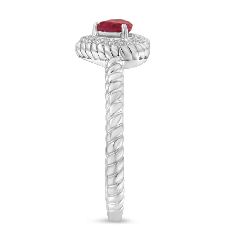 Sterling Silver 4MM Lab Created Ruby Heart and Diamond Accent Heart Ring (I-J, I2-I3) - Size 8