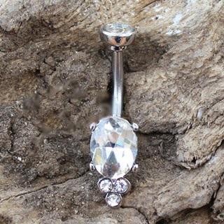316L Stainless Steel Clear CZ Victorian Design Navel Ring
