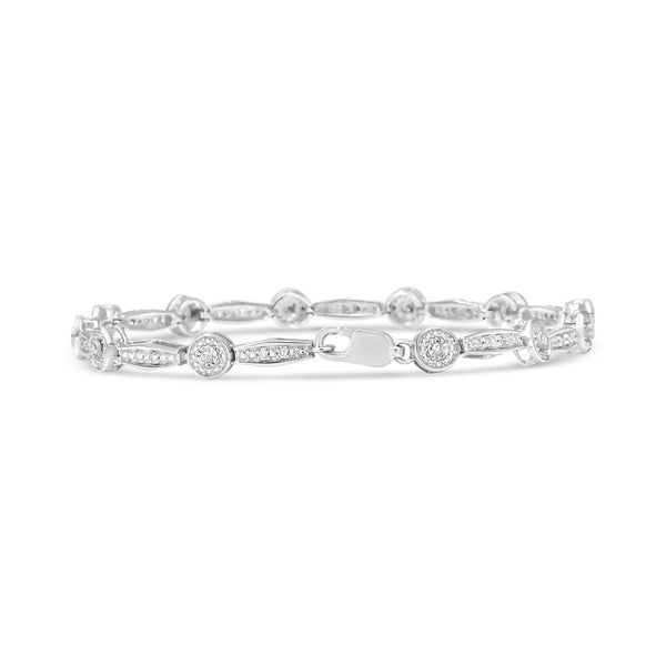 .925 Sterling Silver 1/4 Cttw Diamond Circle and Rectangle Shaped Halo Link Bracelet (I-J Color, I2-I3 Clarity) - 7.25"