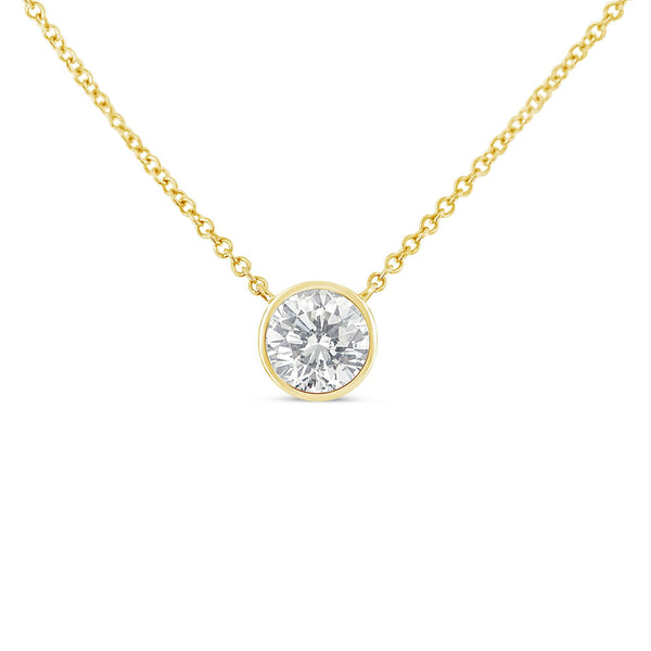 10K Yellow Gold 1/5 Carat Round Brilliant-Cut Diamond Modern Bezel-Set Solitaire 16"-18" Pendant Necklace (H-I Color, SI