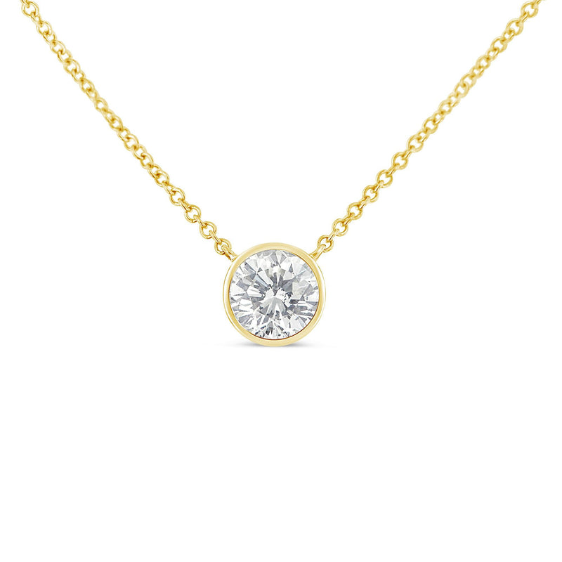 10K Yellow Gold 1/5 Carat Round Brilliant-Cut Diamond Modern Bezel-Set Solitaire 16"-18" Pendant Necklace (H-I Color, SI