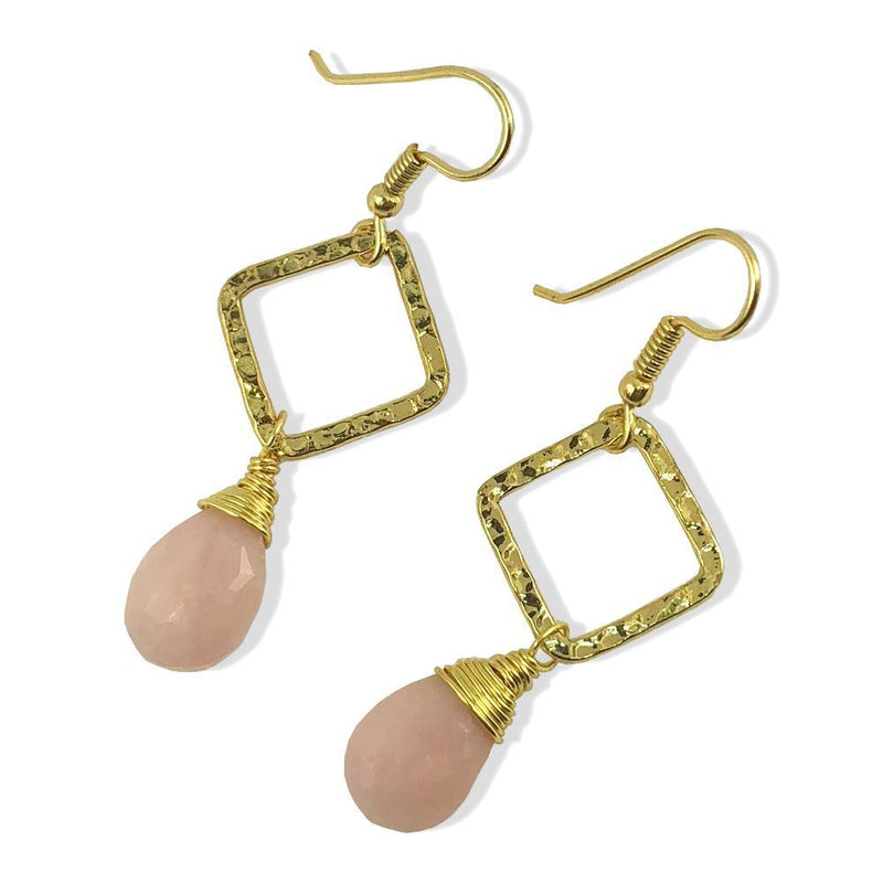 Pink Opal Gold Handmade Earrings