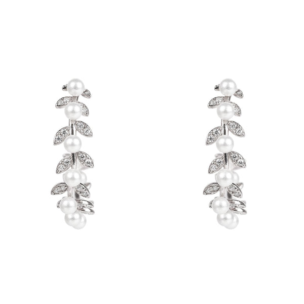 Pearl Laurel Hoop Earrings Silver