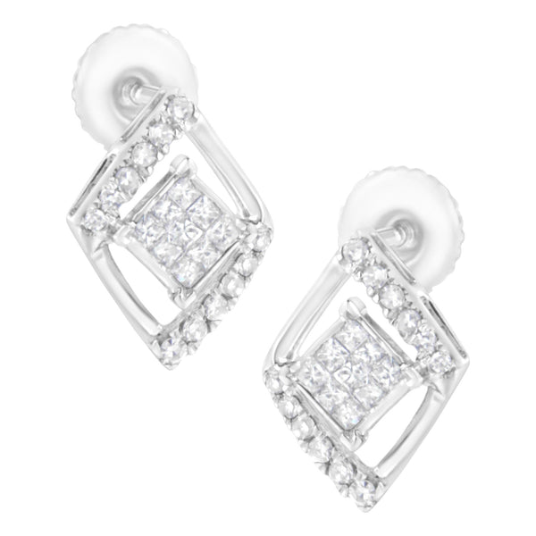 10K White Gold 1/3 Cttw Princess-Cut Diamond Double Triangle Composite Stud Earrings (H-I Color, SI1-SI2 Clarity)