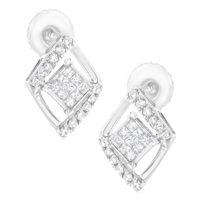 10K White Gold 1/3 Cttw Princess-Cut Diamond Double Triangle Composite Stud Earrings (H-I Color, SI1-SI2 Clarity)
