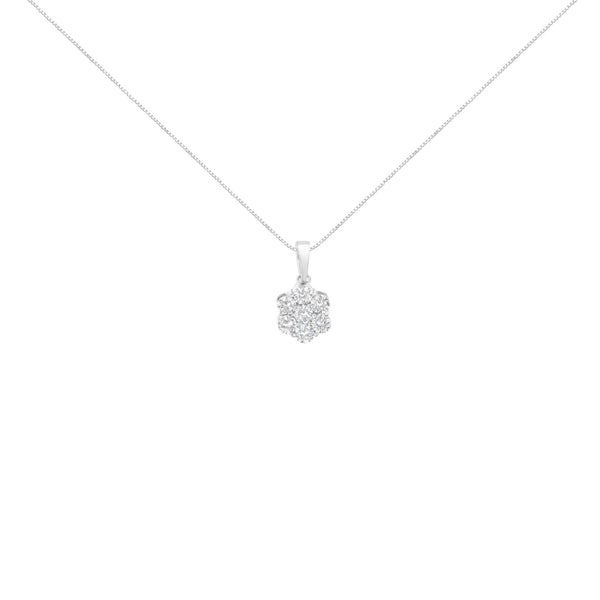 14K White Gold 1 Cttw Brilliant Round-Cut Diamond 7 Stone Flower 18" Pendant Necklace (F-G Color, VS1-VS2 Clarity)