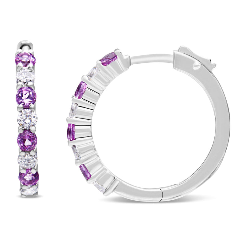 10K White Gold, ½ Cttw Diamond, & ½ Cttw Lab-Grown Blue Sapphire Leverback Hoop Earrings (H-I Color, I1-I2 Clarity)