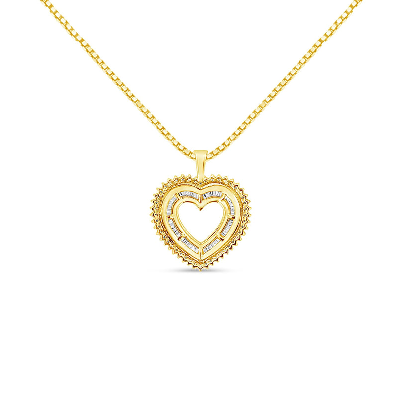 14K Yellow Gold Plated .925 Sterling Silver 1.0 Cttw Round and Baguette-Cut Diamond Composite Hearth 18" Pendant Necklac