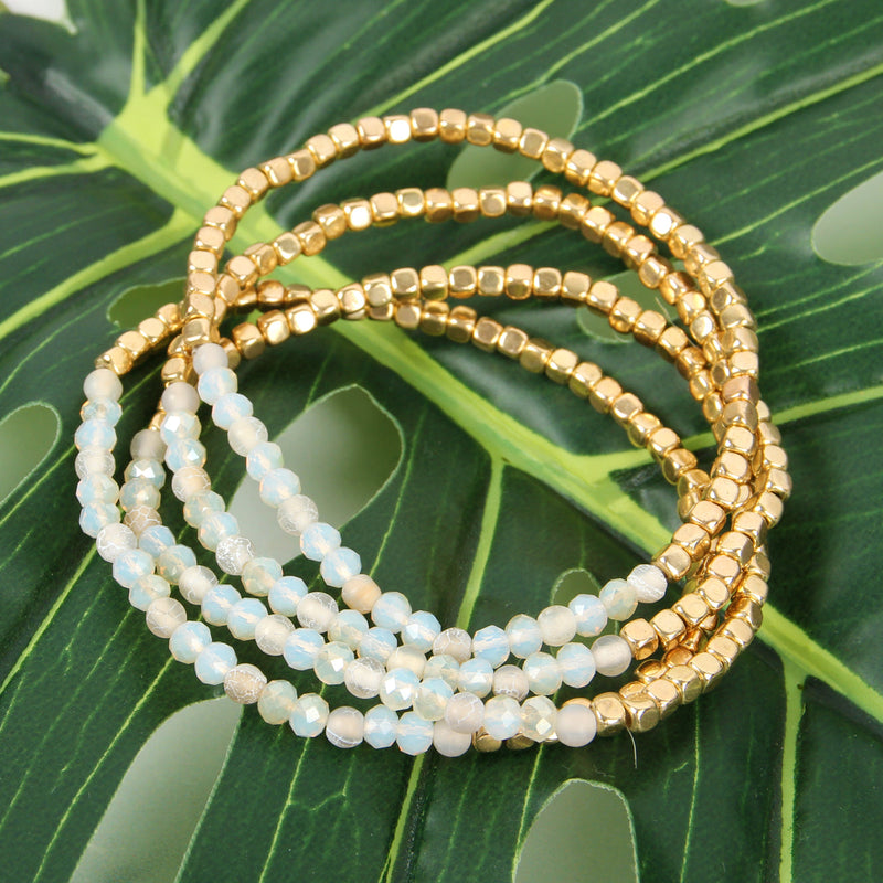 Hdb2274 - Brass, Stone, Glass Four Set Beads Bracelet