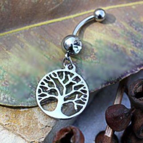 316L Stainless Steel Tree of Life Dangle Navel Ring