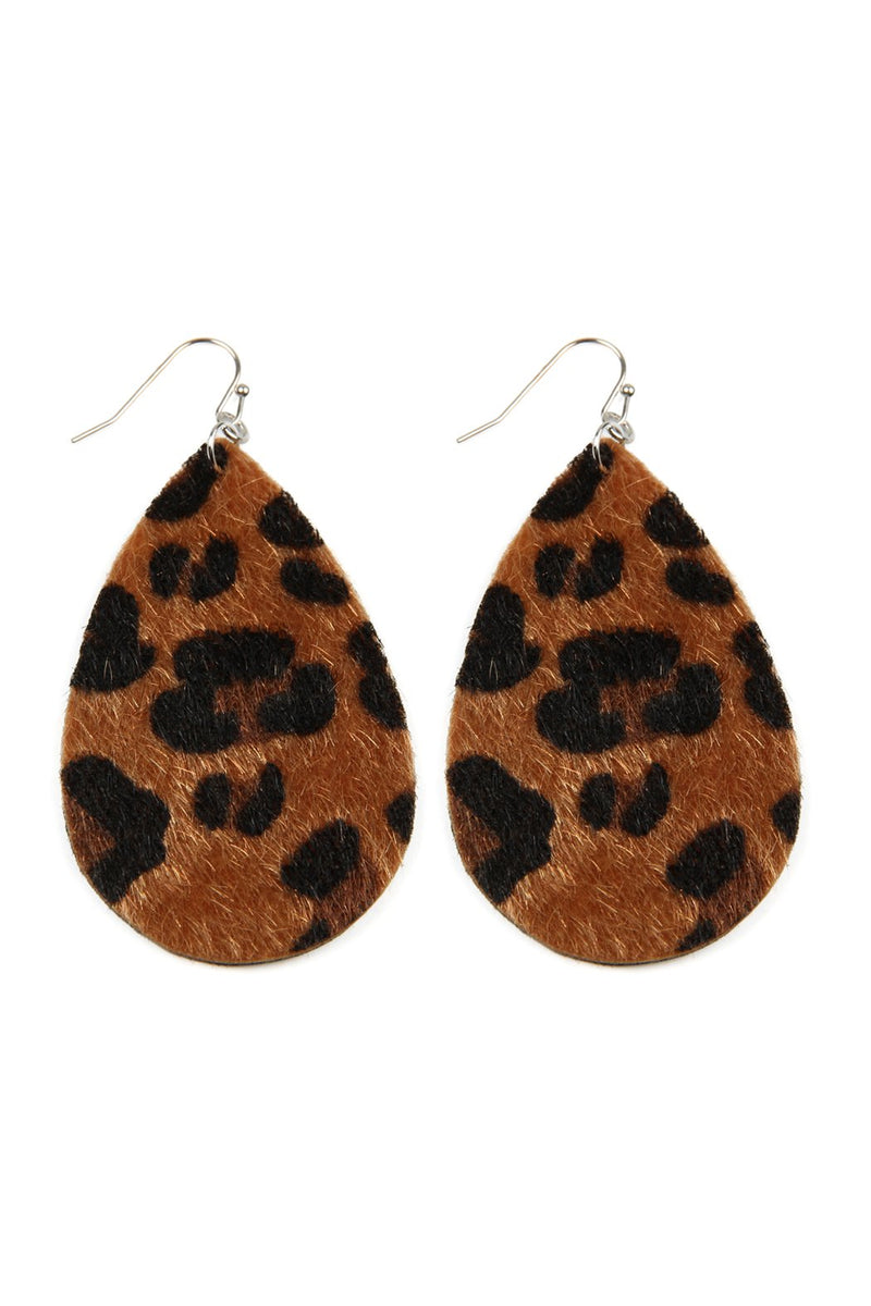Leopard Print Fabric Fish Hook Teardrop Earrings