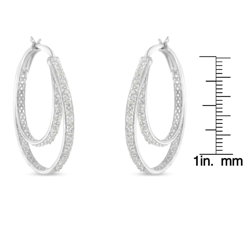 .925 Sterling Silver 1/2 Cttw Miracle-Set Diamond Double Hoop With Latchback Earrings (I-J Color, I3 Clarity)