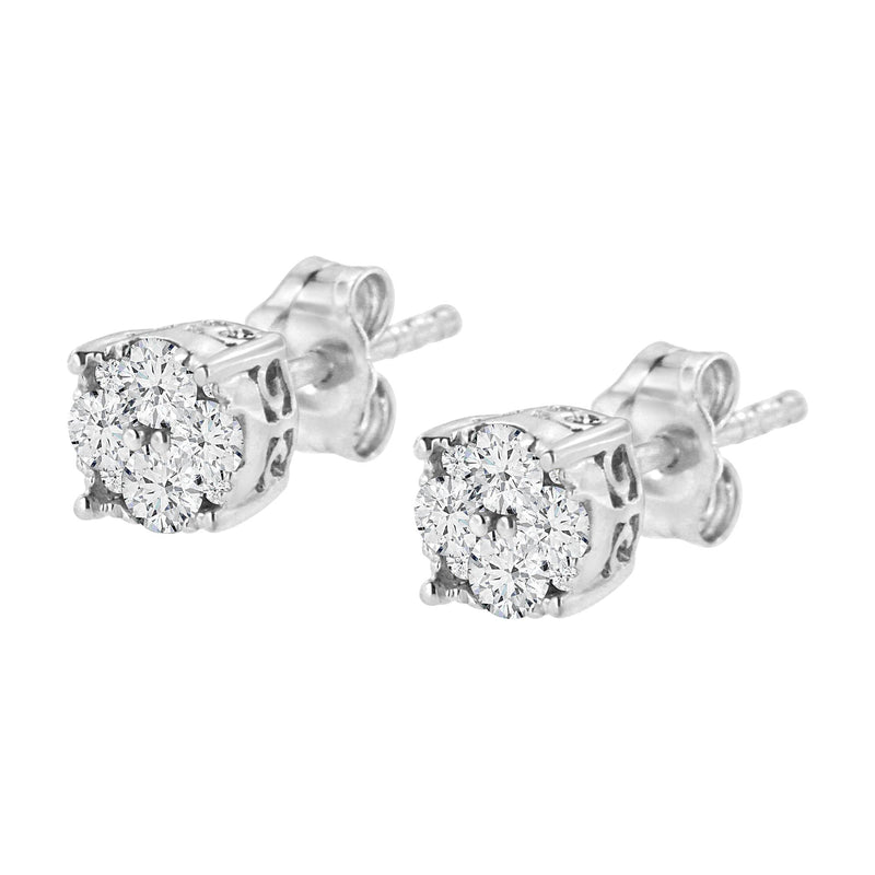 .925 Sterling Silver 1/2 Cttw Cttw Prong Set Lab-Grown Round Diamond Cluster Stud Earring (F-G Color, SI1-SI2 Clarity)