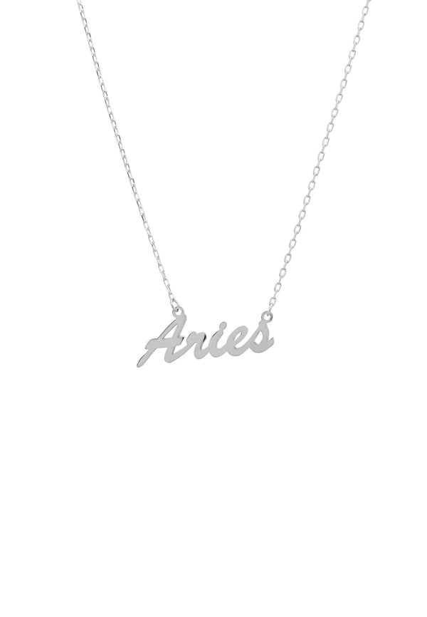 Zodiac Star Sign Name Necklace Silver Aries