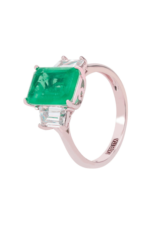 Georgina Gemstone Cocktail Ring Silver Colombian Emerald