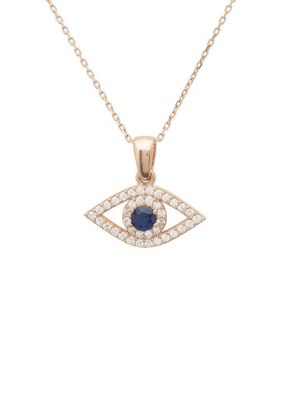 Evil Eye Elliptical Necklace Blue Rosegold