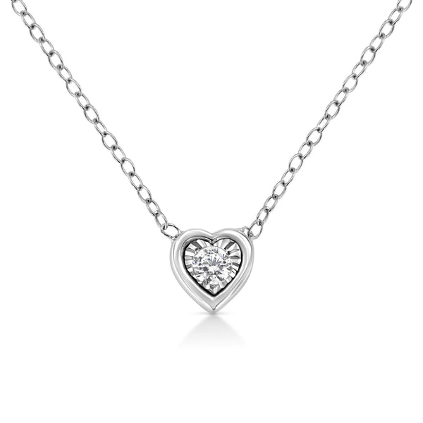 10K White Gold 1/10 Cttw Miracle Set Round-Cut Diamond Square Shape 18" Pendant Necklace (H-I Color, SI2-I1 Clarity)