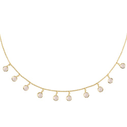 Florence Round Gemstone Necklace Gold Rose Quartz