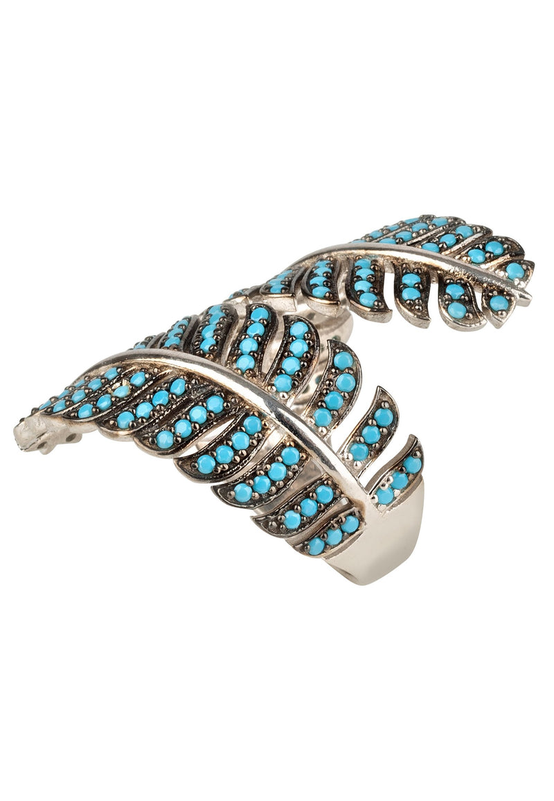 Tropical Leaf Cocktail Ring Blue Turquoise Silver