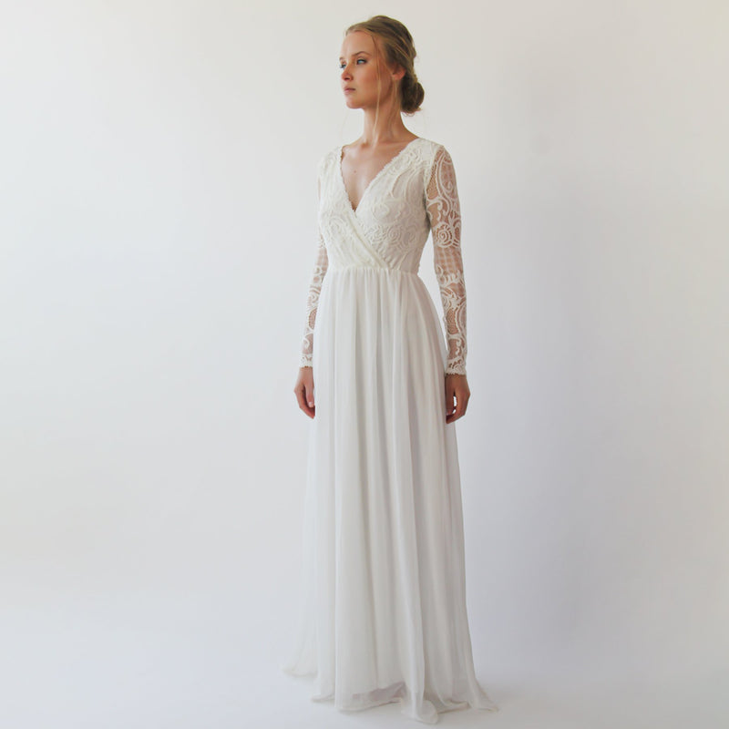 Wrap Bohemian Lace Wedding Dress #1242