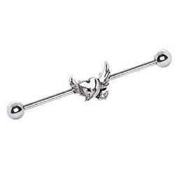 316L Stainless Steel Winged Devil's Heart Industrial Barbell