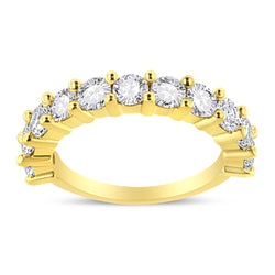 14K Yellow Gold Plated .925 Sterling Silver 2.00 Cttw Shared Prong Set Round-Diamond 11 Stone Band Ring (J-K Color, I1-I