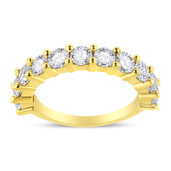 14K Yellow Gold Plated .925 Sterling Silver 2.00 Cttw Shared Prong Set Round-Diamond 11 Stone Band Ring (J-K Color, I1-I