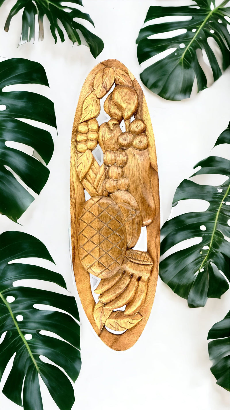 Vintage, Monkeypod, Hand Carved, Prosperity Fruits, Wooden Wall Plaque