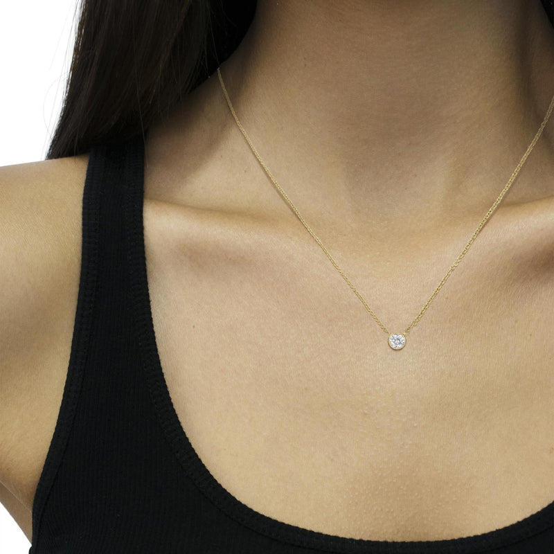 10K Yellow Gold 1/5 Carat Round Brilliant-Cut Diamond Modern Bezel-Set Solitaire 16"-18" Pendant Necklace (H-I Color, SI