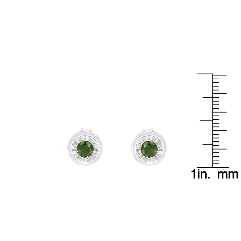 .925 Sterling Silver 1/4 Cttw Round Brilliant-Cut Green Diamond Miracle-Set Stud Earrings (Fancy Color-Enhanced, I1-I2 C