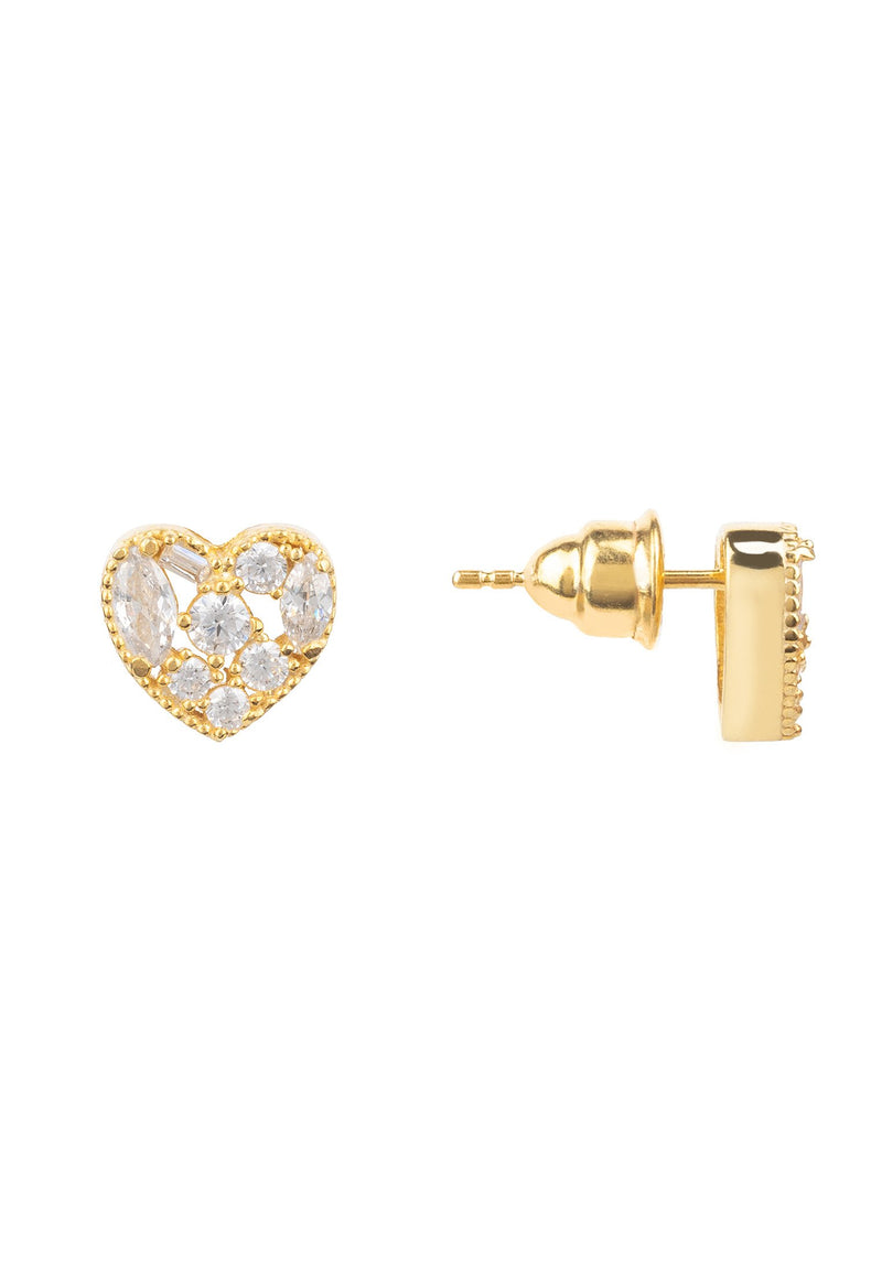 Heart Sparkling Stud Earrings Gold